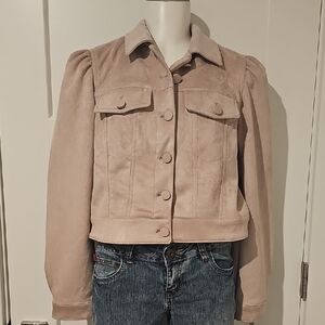 NWT Industry Faux Leather Suede Cropped Jacket in Petal Pink